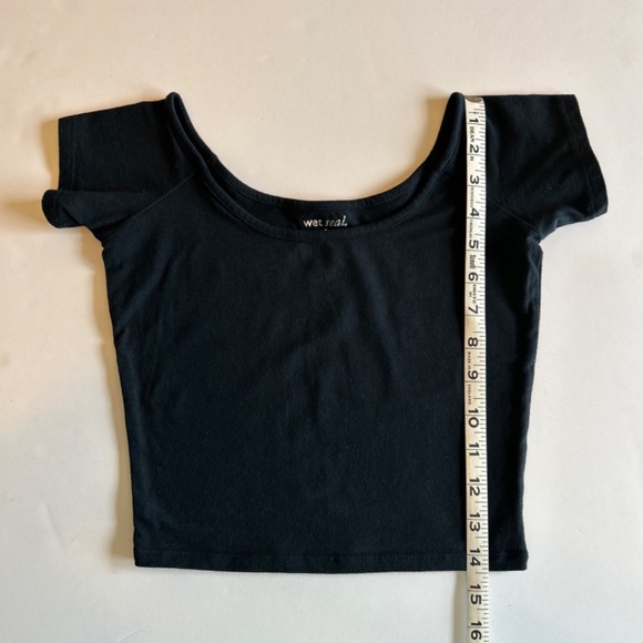 Wet Seal Black Scoop Neck Short Sleeve Stretch Knit Cropped Crop Top Shirt Sz S - Picture 5 of 5